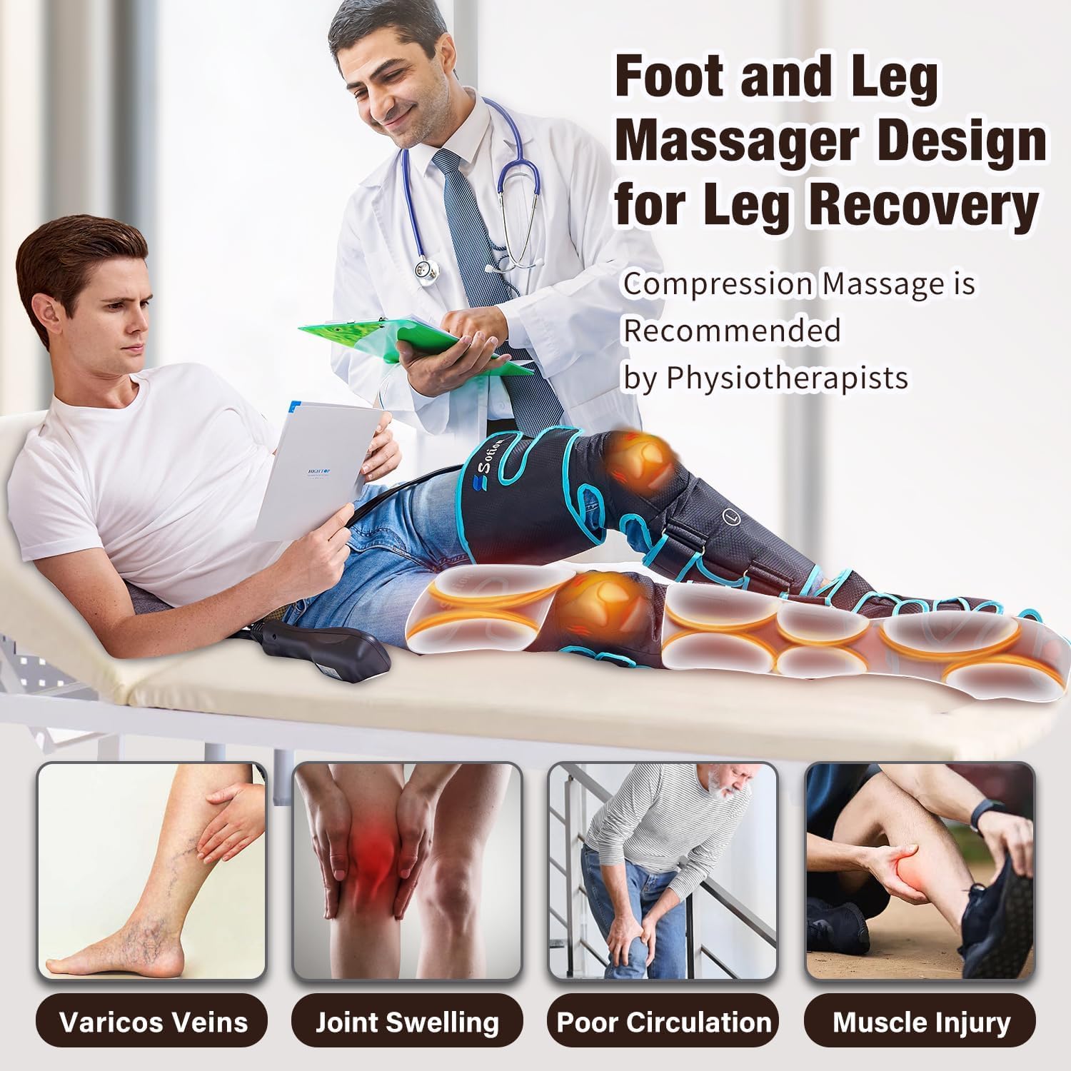 SLOTHMORE leg massager uses airbag compression to ease leg soreness.