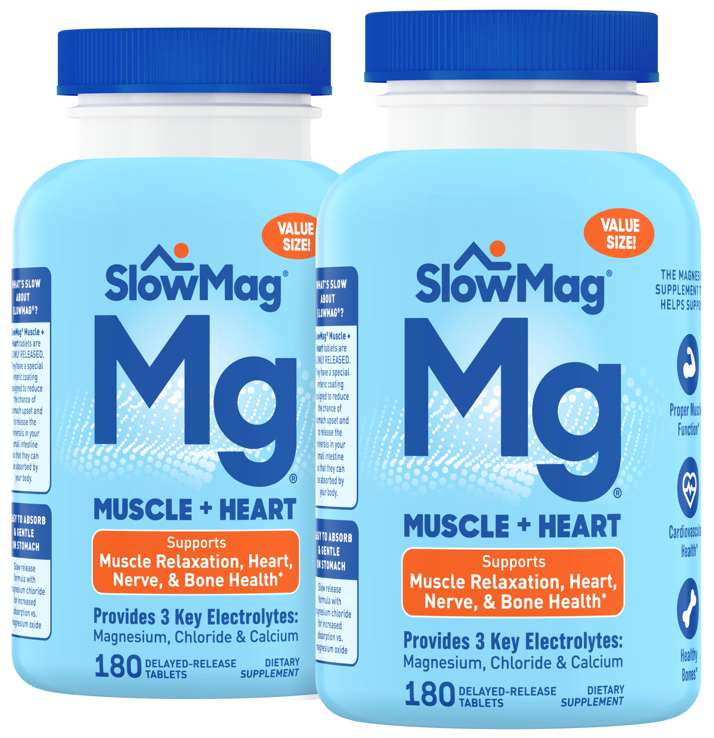 Slow-Mag bottle and tablets illustrating muscle relaxation support.