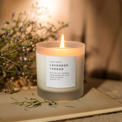Label close-up highlighting lavender and cedarwood oils