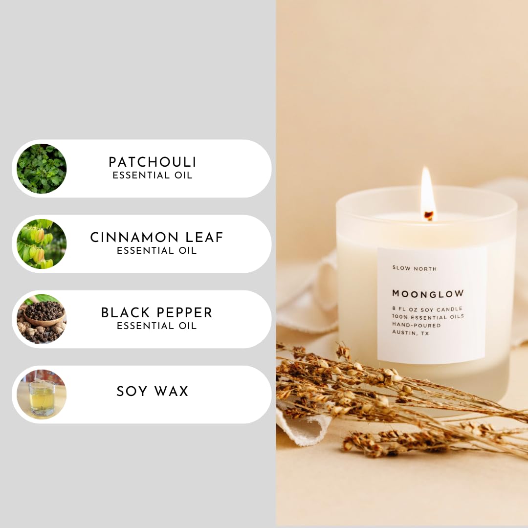 Hand-poured Slow North Moonglow candle in small-batch craft.