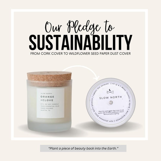 Label closeup shows Slow North branding and a clean, dye-free design for display.