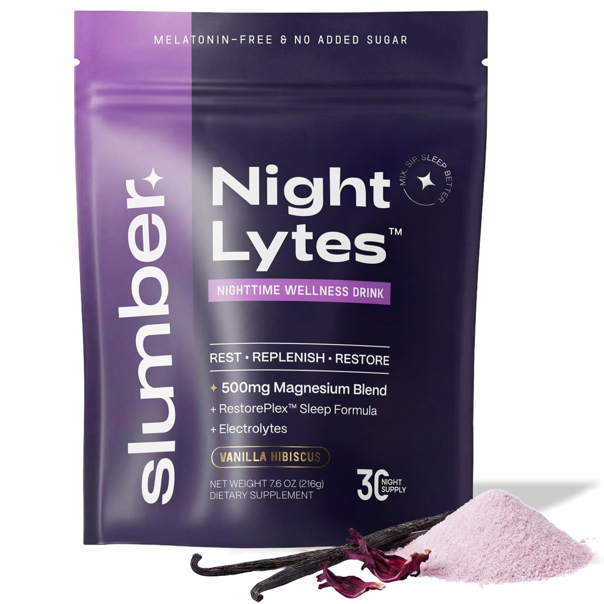 Slumber Night Lytes bottle on nightstand promotes a calm wind-down