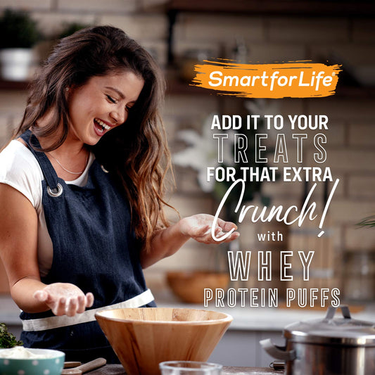 Smart for Life Whey Protein Puffs serving size label highlights 18 g protein.