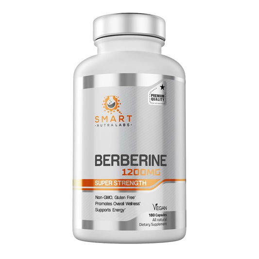 Smart Nutra Labs Berberine HCL capsules close-up; vegan-friendly formula for clean absorption