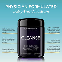 Smart Nutrients CLEANSE dairy-free label emphasizing lactose-free and non-GMO formulation