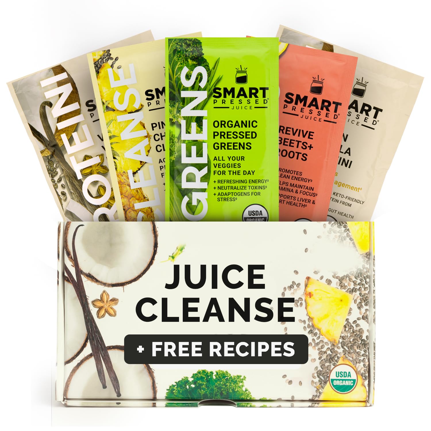 SMART Pressed organic label indicating USDA Organic and non-GMO ingredients.