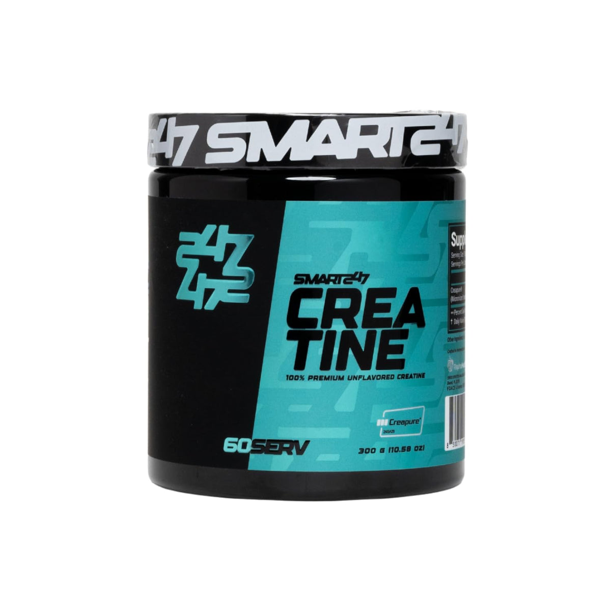 SMART247 Creapure micronized creatine bottle ready for training sessions.