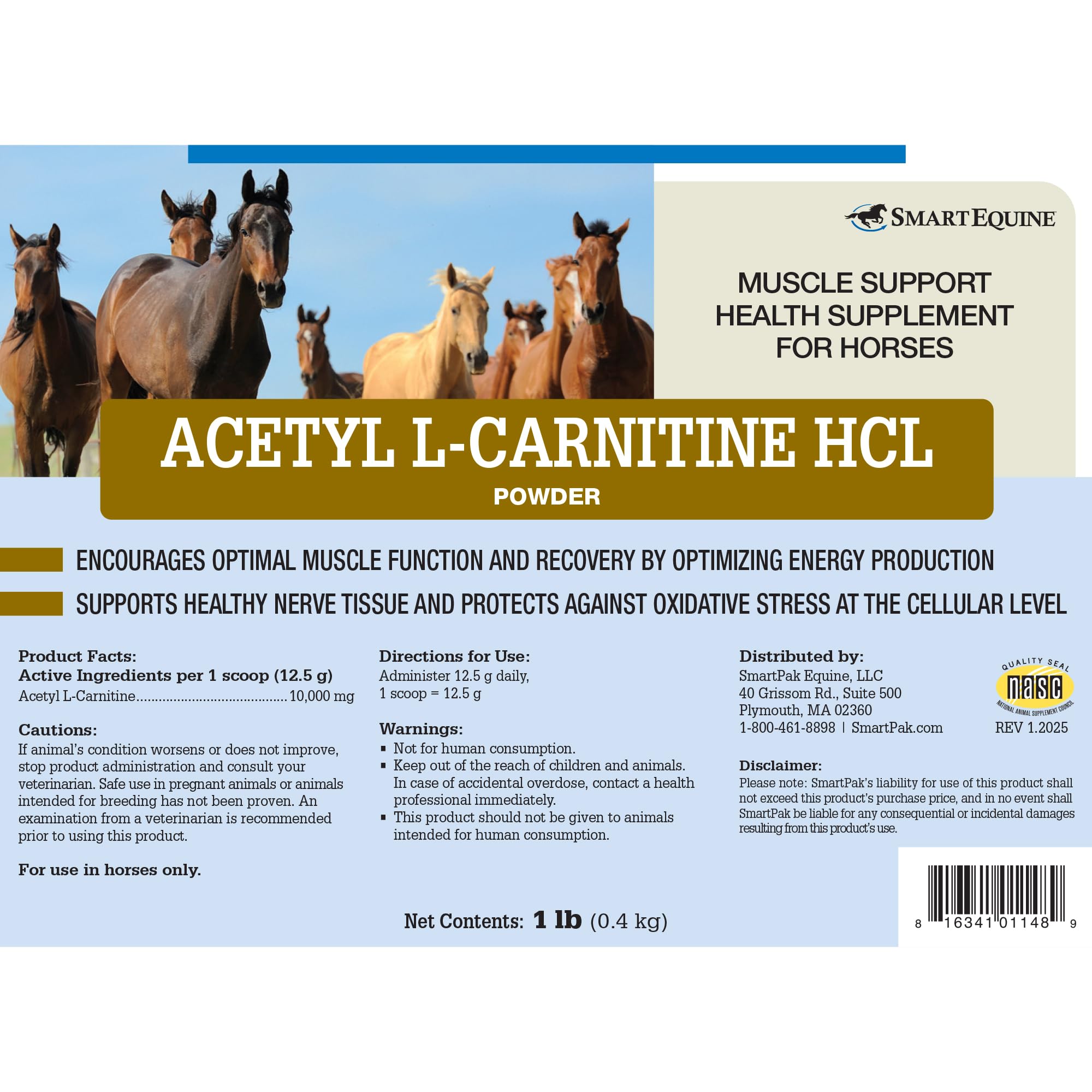 SmartEquine Acetyl L-Carnitine HCL Powder with scoop for easy dosing