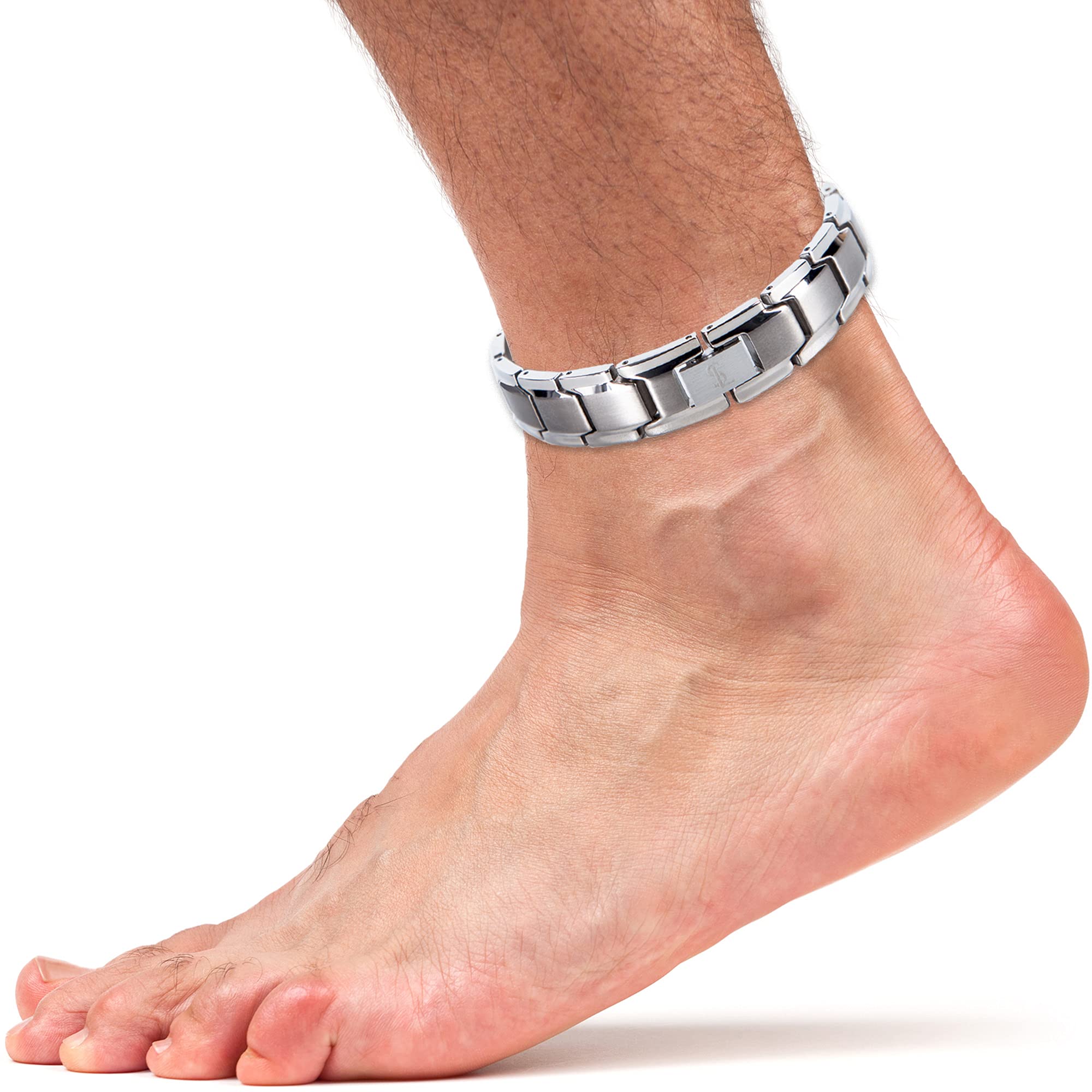 Smarter LifeStyle titanium magnetic anklet in silver, close-up highlighting premium craftsmanship.
