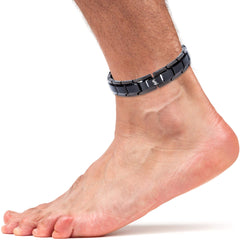 Smarter LifeStyle titanium anklet in black with front view, showcasing sleek design and magnetic strength.