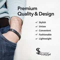 Close-up of Smarter LifeStyle bracelet showing durable titanium finish and secure clasp