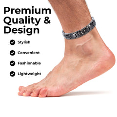 Smarter LifeStyle worn anklet on ankle demonstrating secure fit.