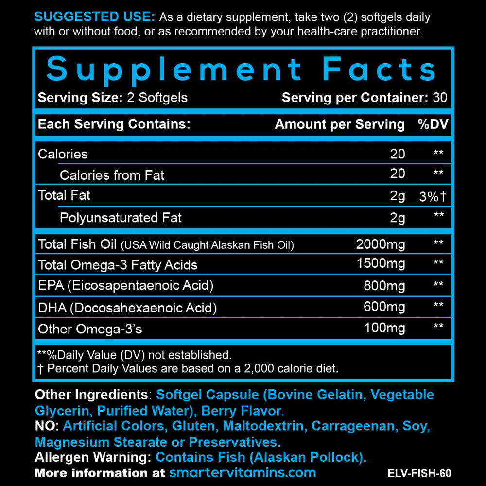 Smarter Omega-3 nutrition label detail shows gluten-free and non-GMO