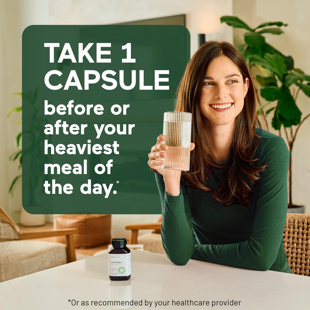 SMARTERNUTRITION bottle on kitchen counter suggests post-meal digestive support.