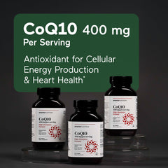 SMARTERNUTRITION CoQ10 400mg bottle back-label shows dosage details and quality controls