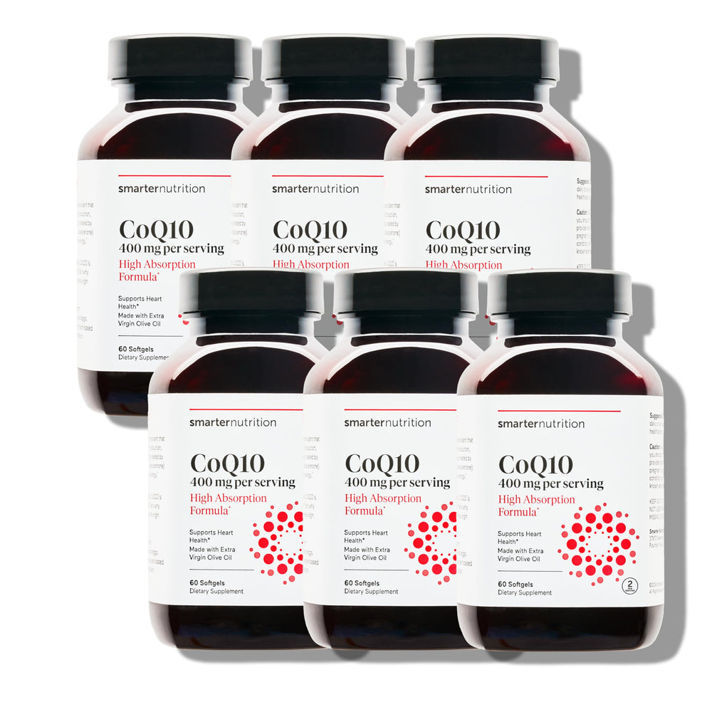 SMARTERNUTRITION CoQ10 softgel bottle with 400 mg for heart health support.