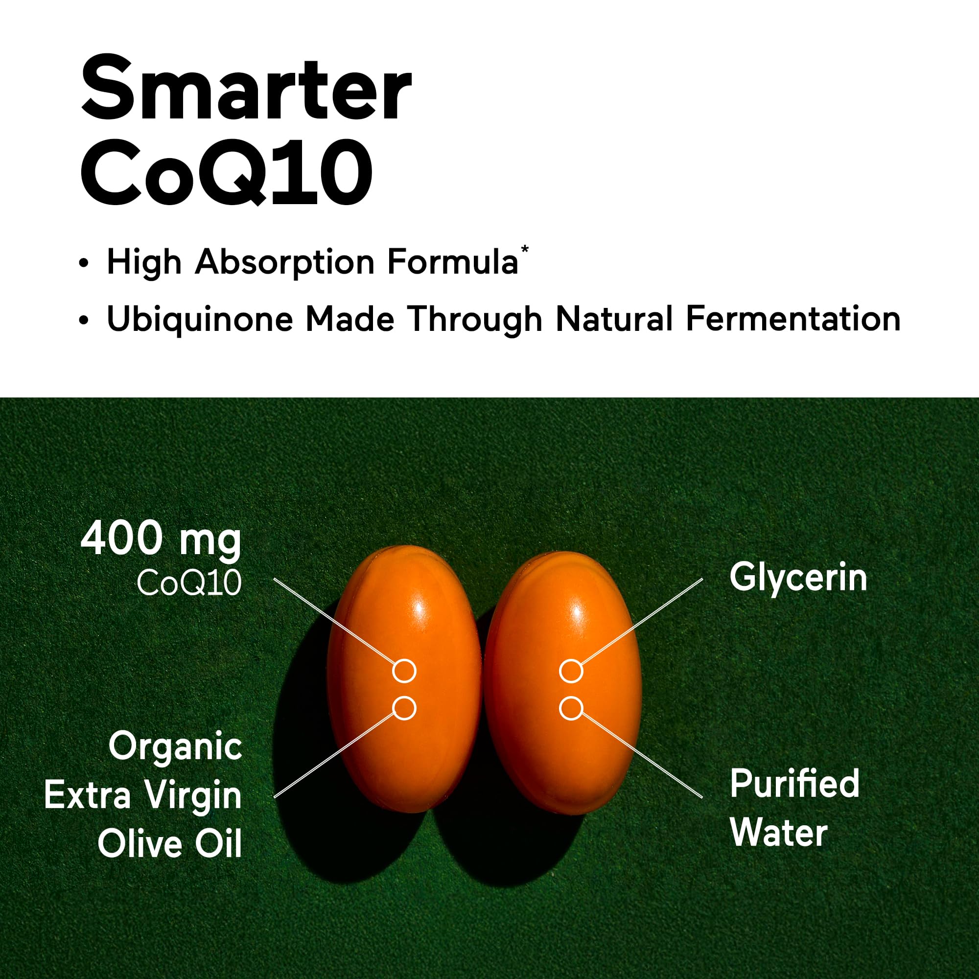 SMARTERNUTRITION fermented ubiquinone for high bioavailability in softgels.
