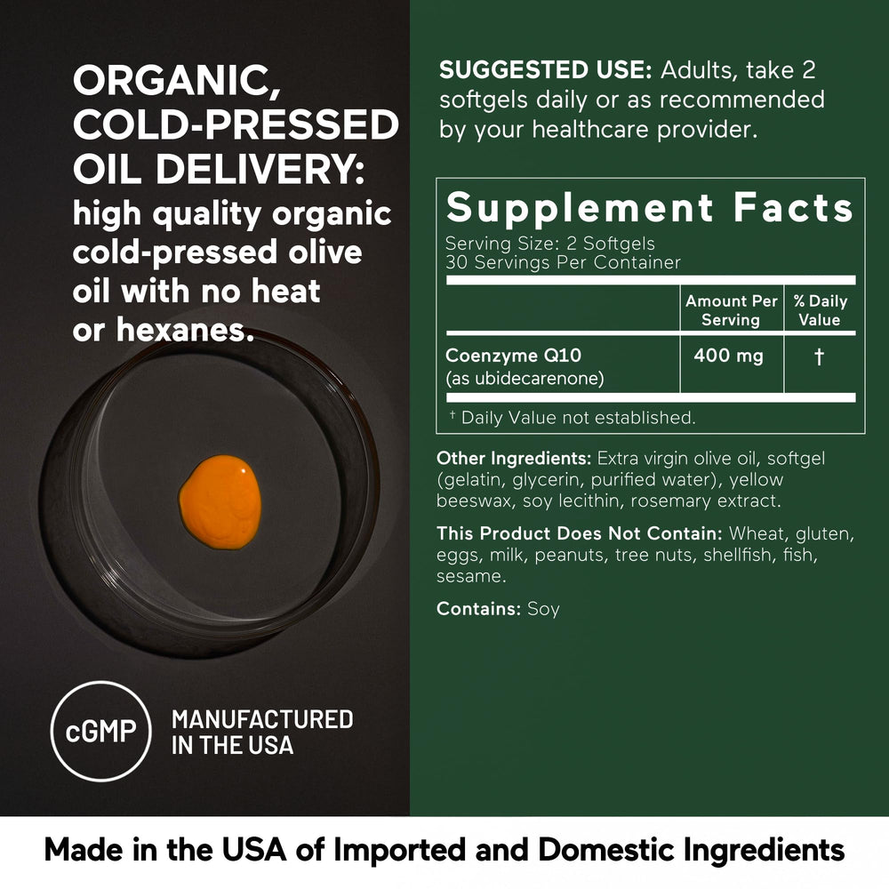 SMARTERNUTRITION organic olive oil in CoQ10 softgels for better uptake.