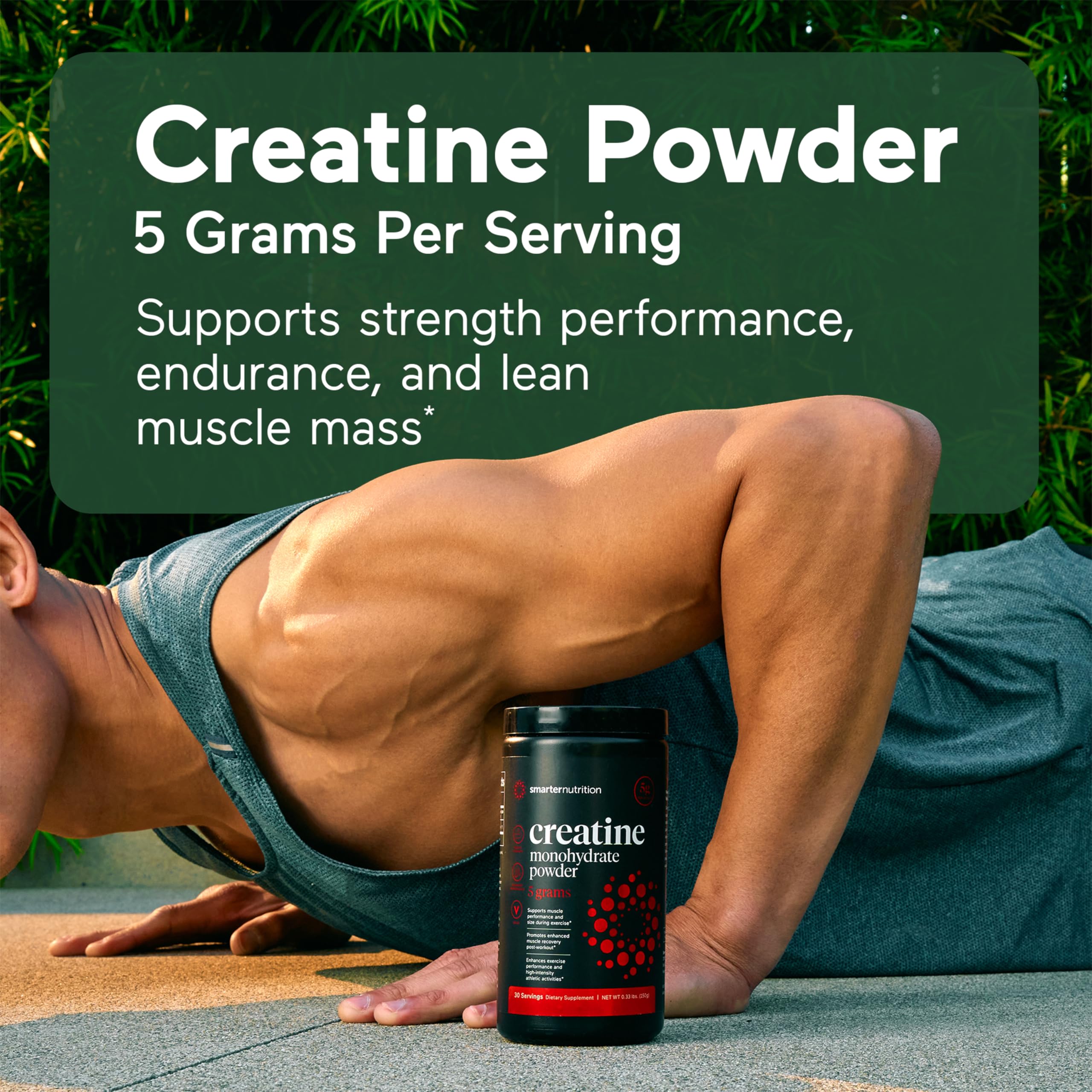 SMARTERNUTRITION Creatine Monohydrate canister shown for easy daily use.