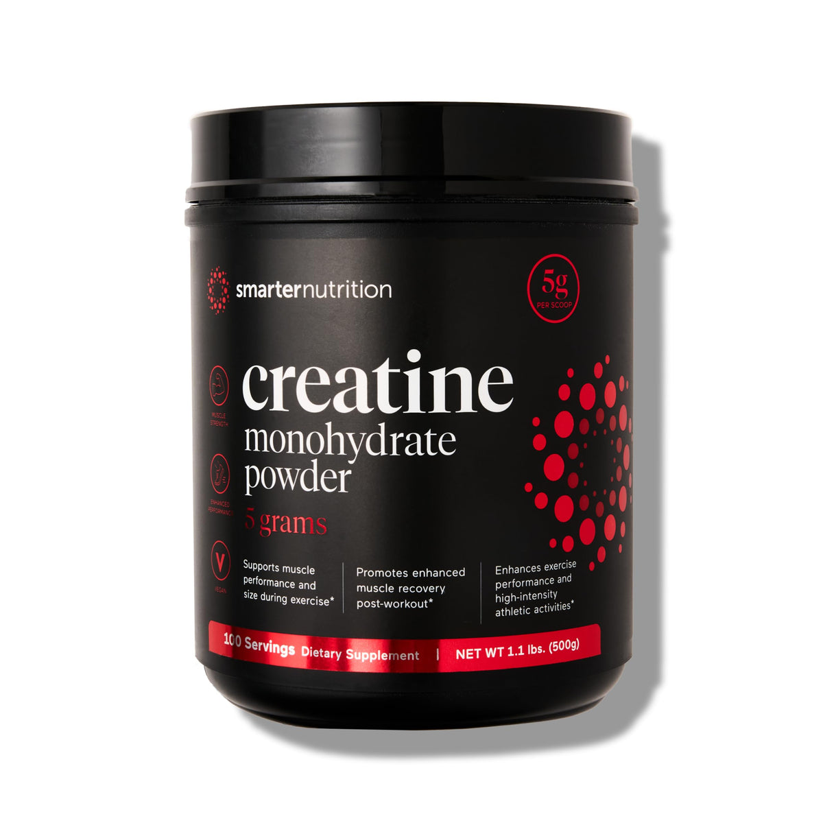 SMARTERNUTRITION Creatine Monohydrate Powder bottle for easy, unflavored workout fueling