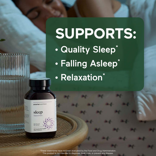 SMARTERNUTRITION Smarter Sleep close-up of dissolvable tablets and mint flavor.