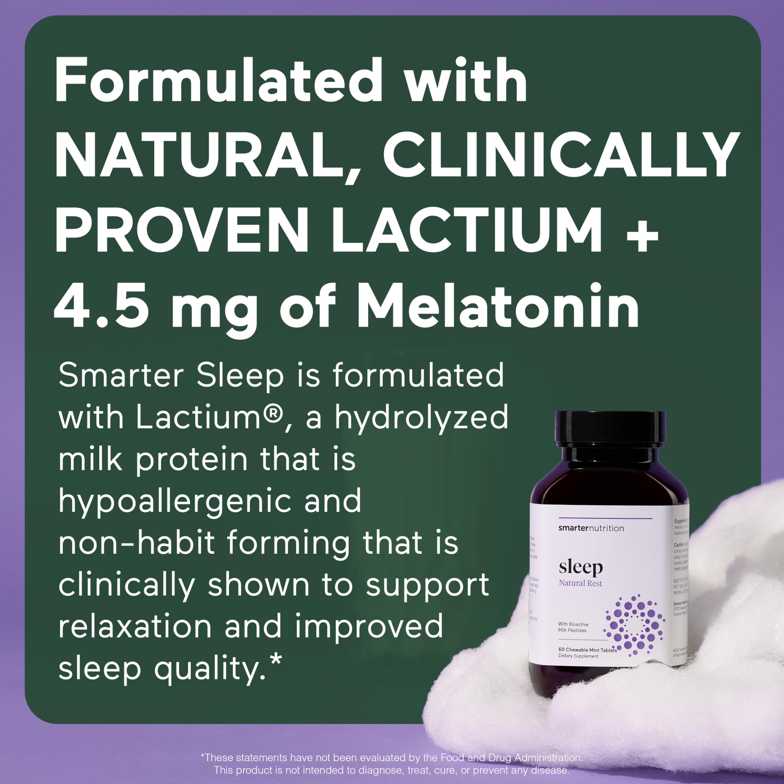 SMARTERNUTRITION Smarter Sleep mint-flavored tablets ready for bedtime routine.