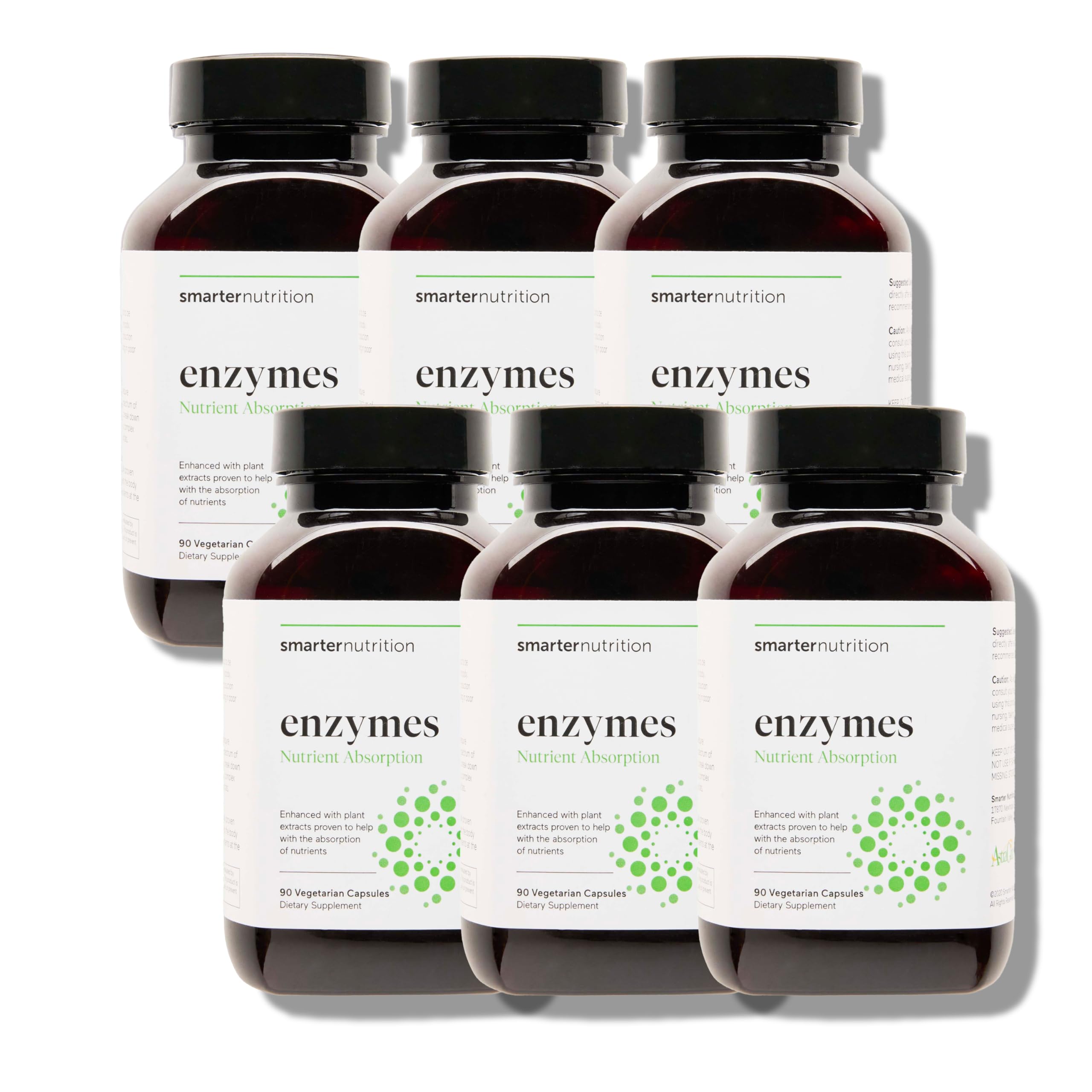 SMARTERNUTRITION vegan digestive enzymes bottle supports comfortable digestion and nutrient absorption.