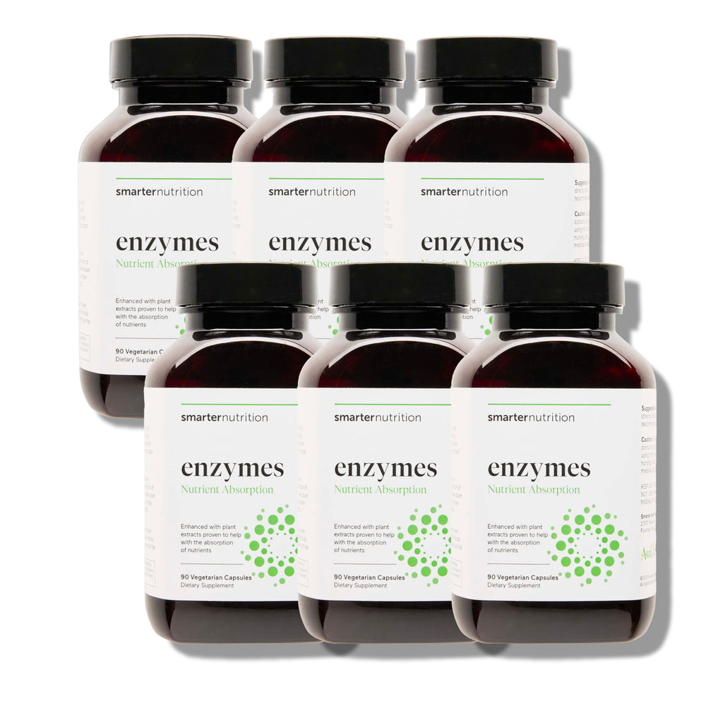 SMARTERNUTRITION vegan digestive enzymes bottle supports comfortable digestion and nutrient absorption.