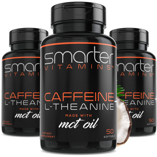 SmarterVitamins 3-pack energy softgels bottle display for sustained focus.