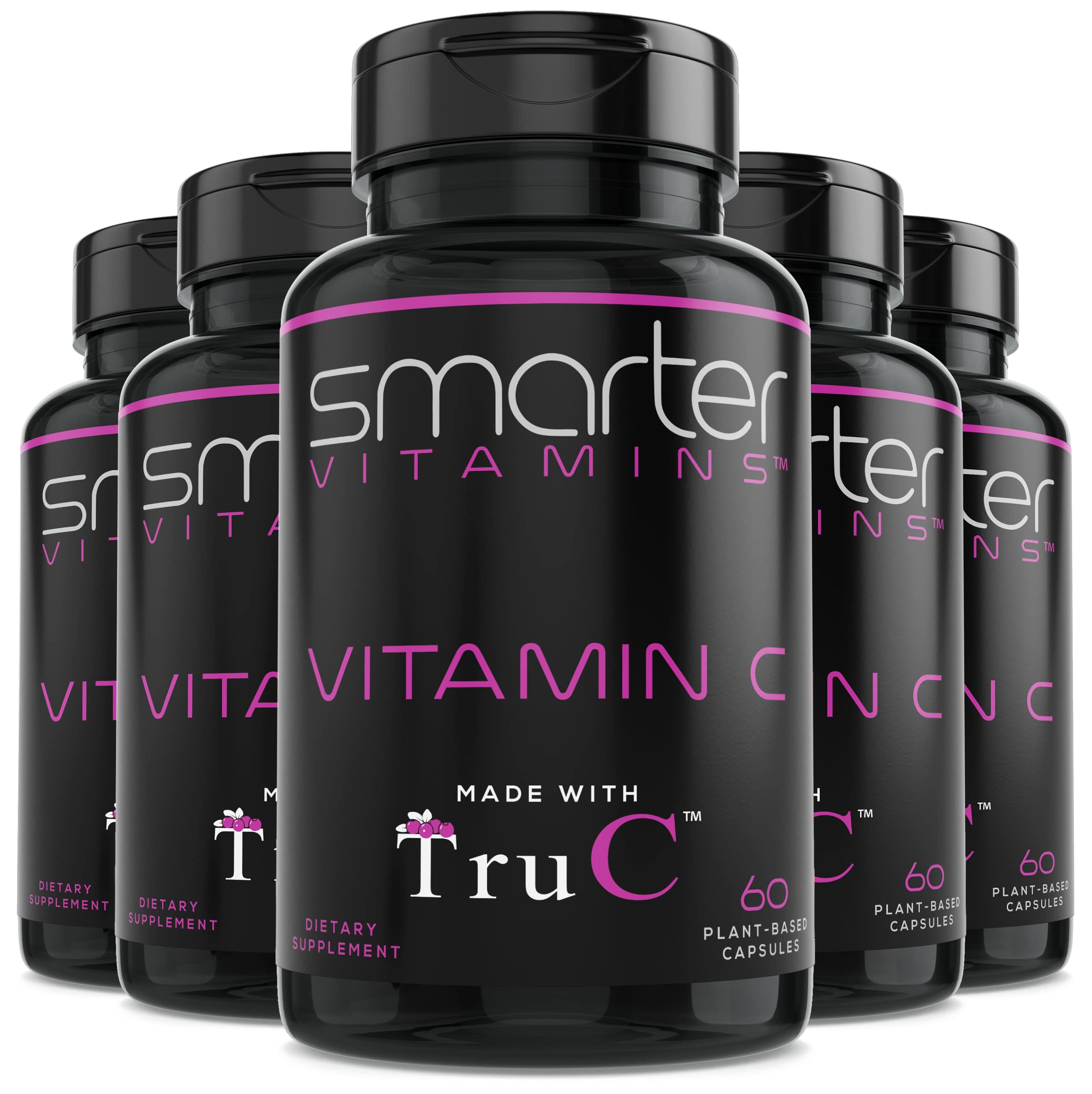 SmarterVitamins 5-pack bottles displayed for convenient daily vitamin C routine.
