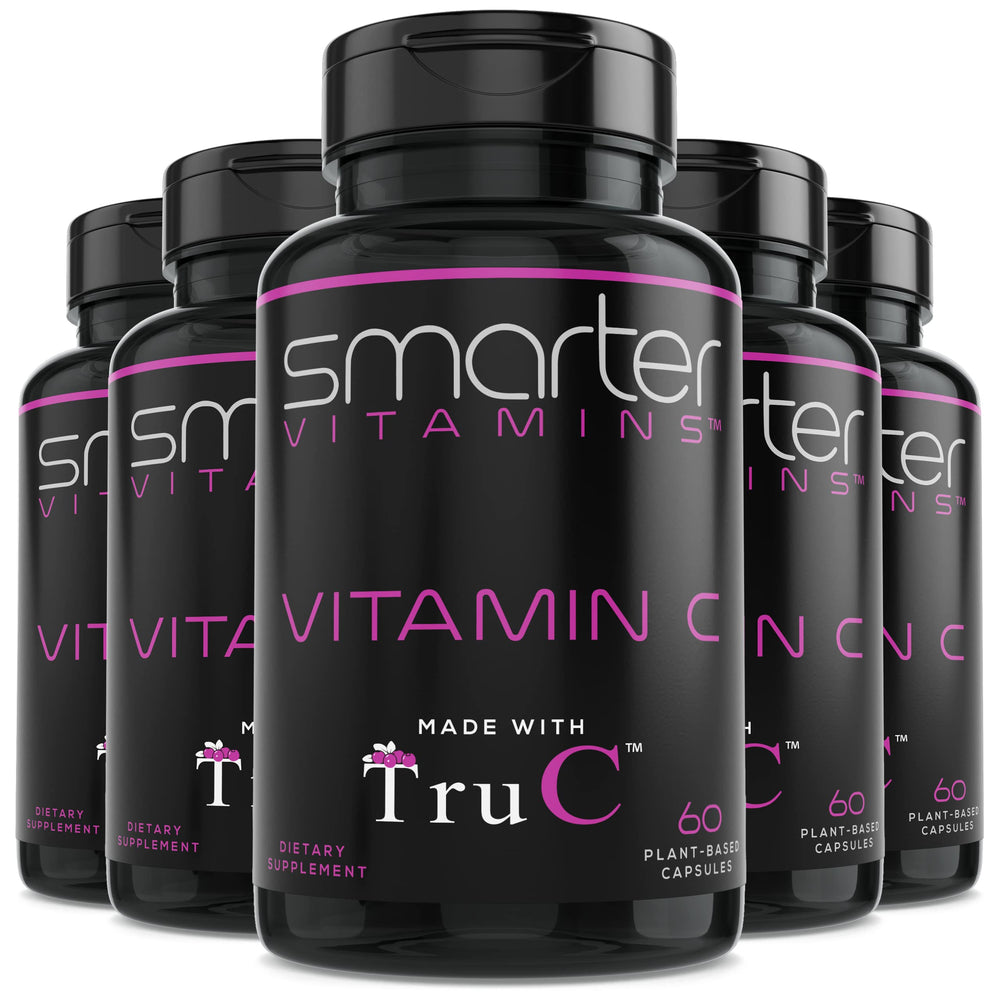 SmarterVitamins 5-pack bottles displayed for convenient daily vitamin C routine.