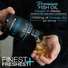 SmarterVitamins AlaskOmega berry softgels close-up shows tasty daily dose