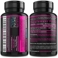 SmarterVitamins Biotin Avocado Oil ingredient panel with non-GMO and soy-free labels.