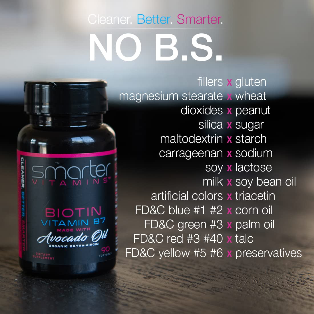 SmarterVitamins Biotin Avocado Oil softgels closeup, small capsules for daily use.