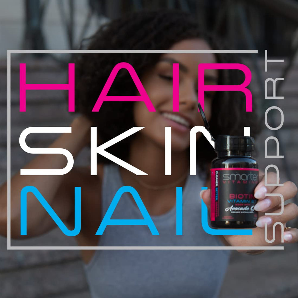 SmarterVitamins Biotin Avocado Oil in-hand bottle, travel-friendly design.