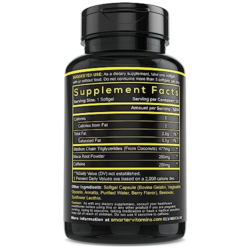 SmarterVitamins energy pills 3-pack front label highlights caffeine and maca blend.