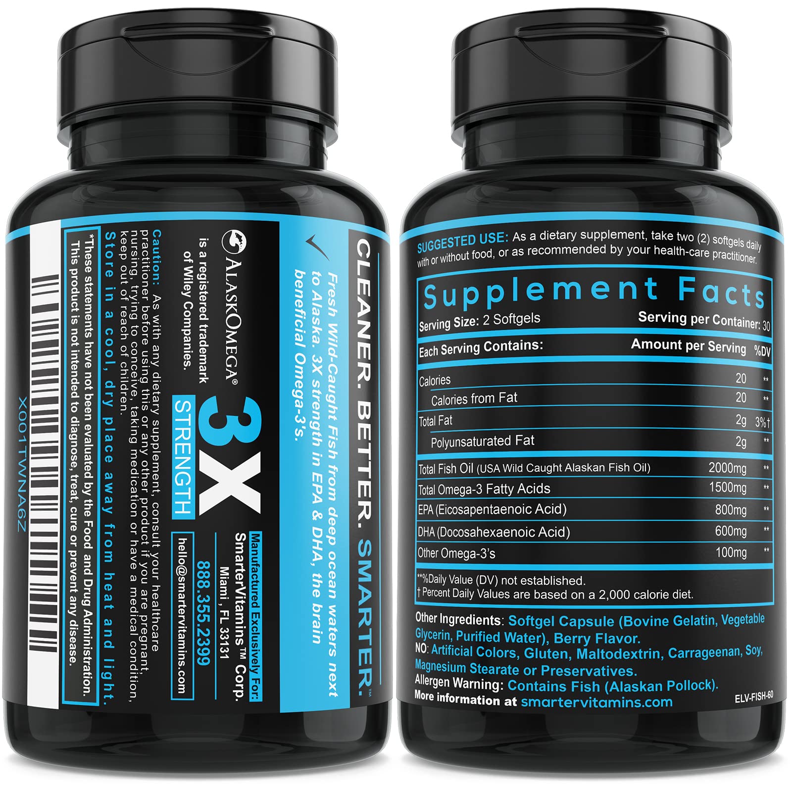 SmarterVitamins gluten-free non-GMO omega-3 softgels on shelf