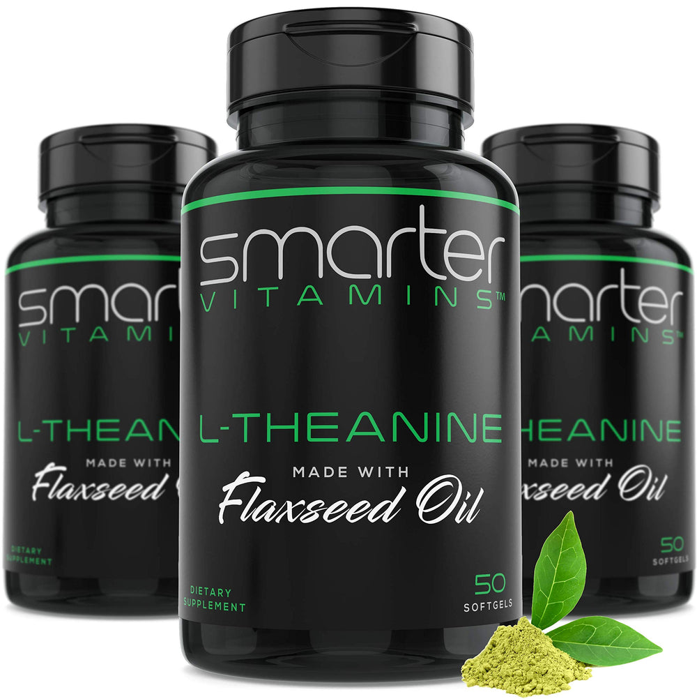 SmarterVitamins L-Theanine softgels three-pack front view for daily calm