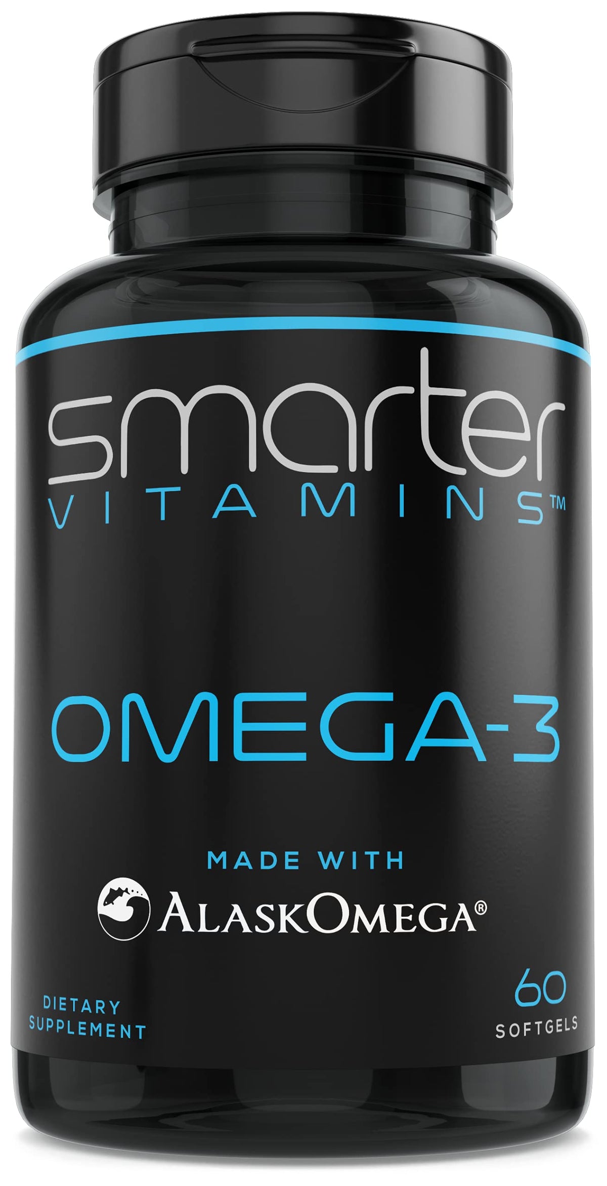 SmarterVitamins Omega 3 bottle front view shows triple-strength formula for daily wellness