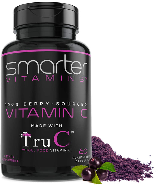 SmarterVitamins Smarter Raw Vitamin C bottle with berries supports daily wellness from whole-food sources.