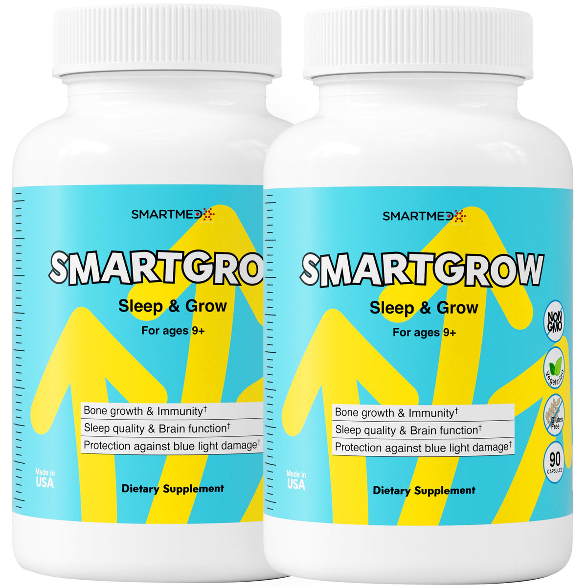 SMARTGROW bottle close-up showing label for bone health support.