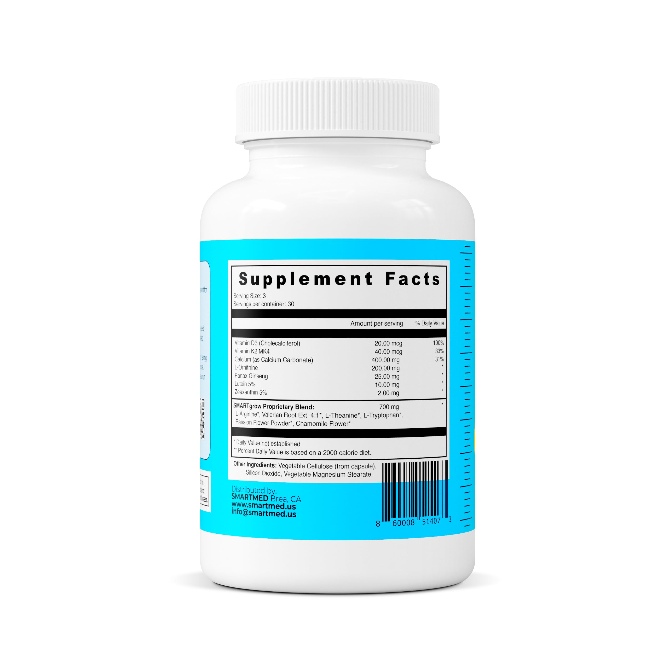 SMARTGROW label on bottle communicates ingredients like calcium and vitamin D clearly.