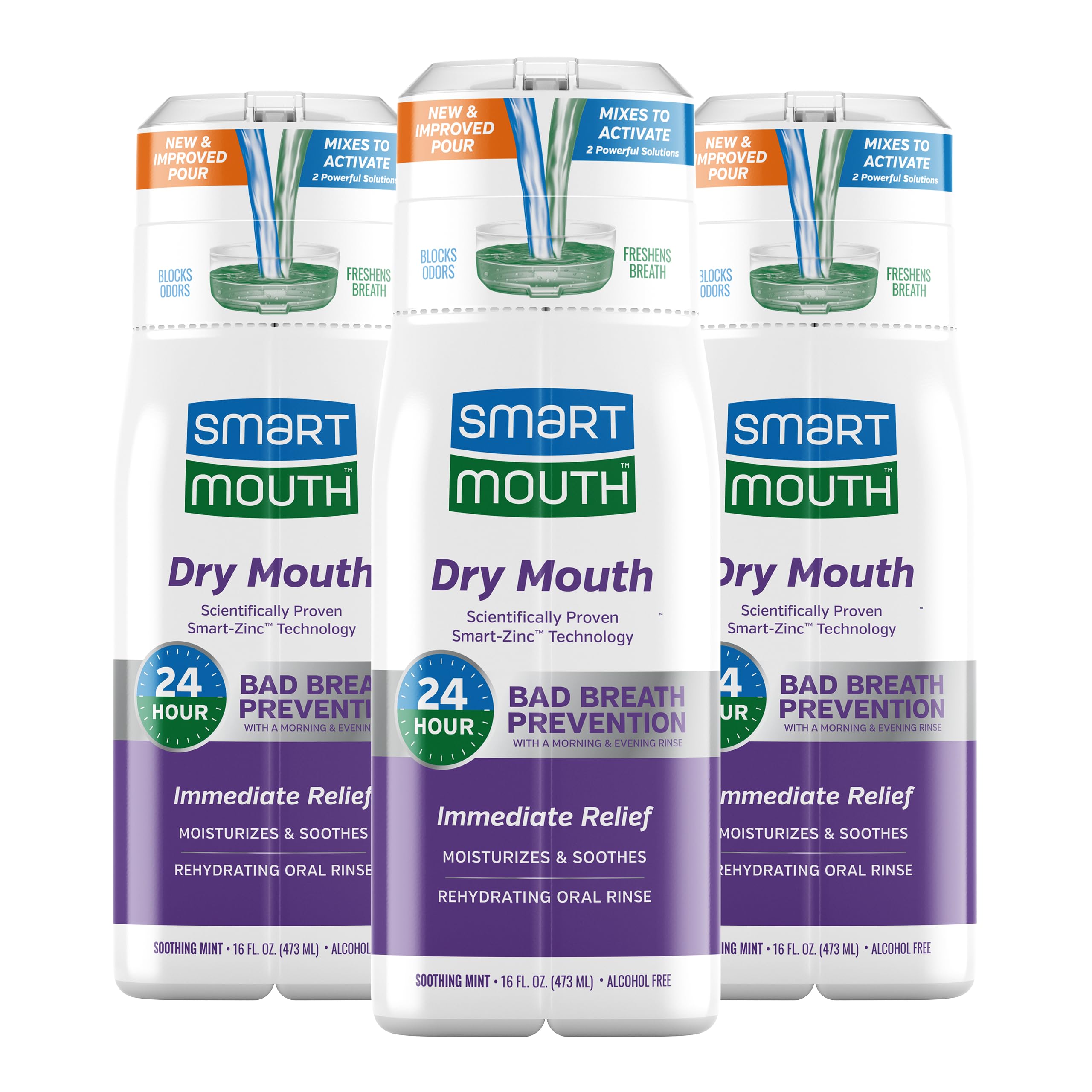 SmartMouth activated dry mouth mouthwash bottle poured for immediate relief