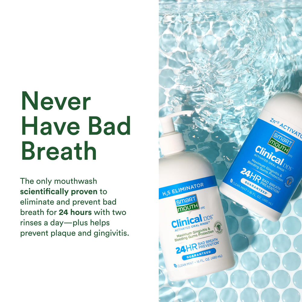 SmartMouth bottle label highlights 12-hour freshness after rinse.