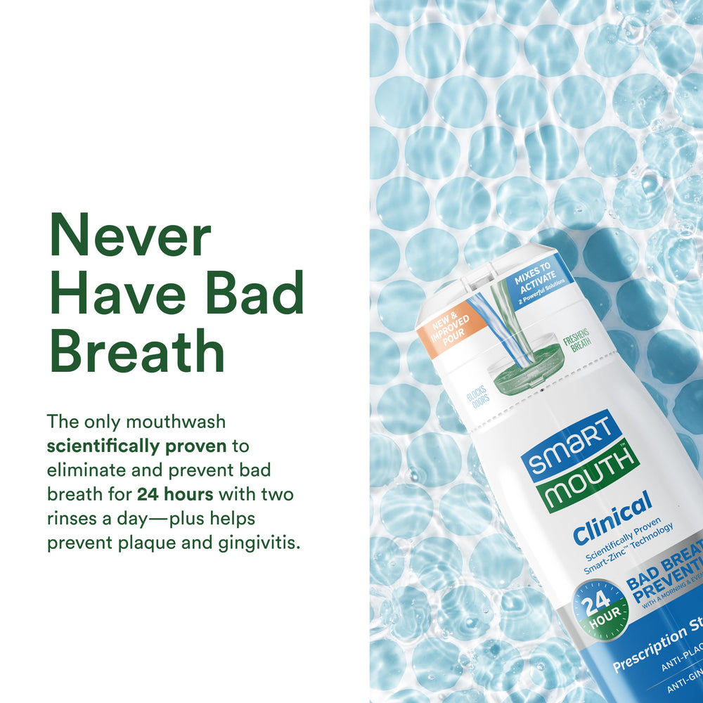 SmartMouth bundle packaging on bathroom counter shows convenient two-bottle set.