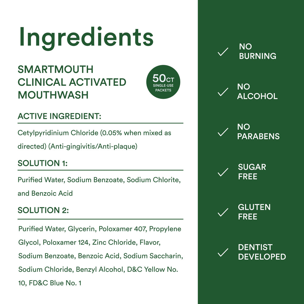 SmartMouth bottle with glass showing everyday mouth care