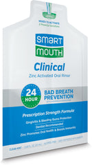 SmartMouth Clinical Rinse packaging label highlighting alcohol-free formula