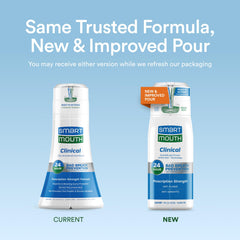 SmartMouth Dry Mouth Zinc Activated Mouthwash bottle being poured to rehydrate oral tissues.