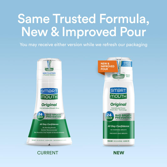 SmartMouth Original Activated Mouthwash bottle with fresh mint flavor for all-day breath