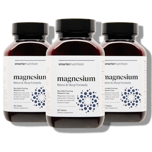 SMARTERNUTRITION Smarter Magnesium Complex bottle front view, supports restful sleep.